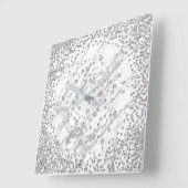 Horloge Carrée Cristaux Diamants Gris Argent Marbre Blancs (Angle)