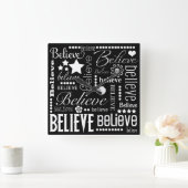 Horloge Carrée Croire la conception de texte d'art Word (Maison)