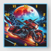 Horloge Carrée Croisière sur la Lune avec drapeau américain (Recto)