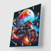 Horloge Carrée Croisière sur la Lune avec drapeau américain (Angle)