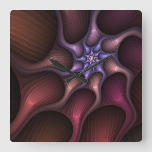 Horloge Carrée Croissance magique Moderne Abstrait coloré Fractal