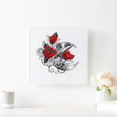 Horloge Carrée Croissant mécanique avec roses rouges (Maison)