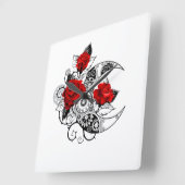 Horloge Carrée Croissant mécanique avec roses rouges (Angle)