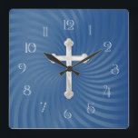 Horloge Carrée Croix blanche Arrière - plan<br><div class="desc">Croix blanche Arrière - plan de Blue Swirl Conçu par Umua. Imprimé et expédié par Zazzle.</div>