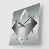 Horloge Carrée Croix chrétienne en couleur argent (Angle)