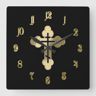 Horloge Carrée croix chrétienne orthodoxe