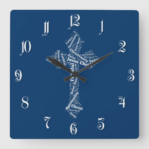 Horloge Carrée Croix de chrétien de mots