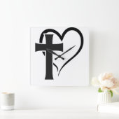 Horloge Carrée Croix Et Coeur Christian (Maison)