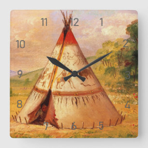 Horloge Carrée Crow Teepee Wigwam, George Catlin Art