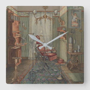 Horloge Carrée Cru dentaire de gouache d'aquarelle de salle