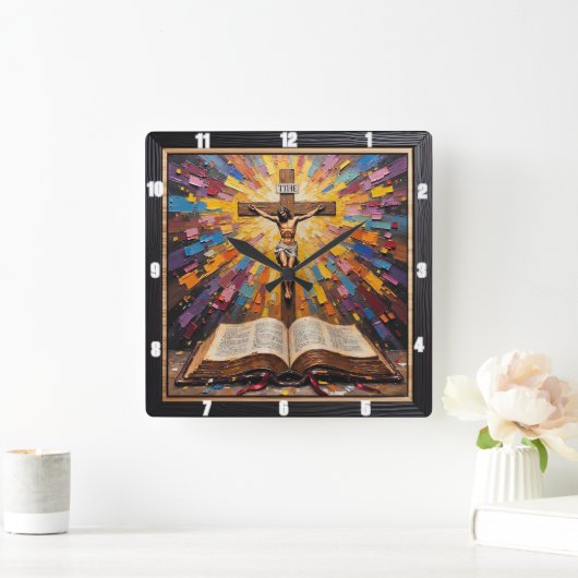 Horloge Carrée Crucifixion's Radiance: Word Revealed (Maison)