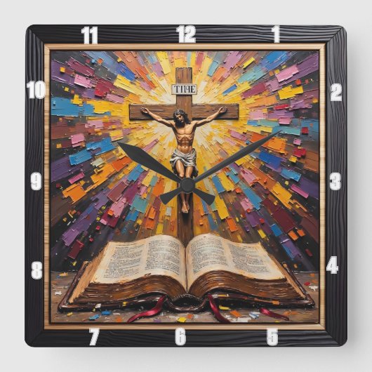 Horloge Carrée Crucifixion's Radiance: Word Revealed (Recto)