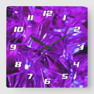 Horloge Carrée Crystal Amethyst Gramme violet avec des nombres
