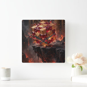 Horloge Carrée Cube Orné sur la Falaise Volcanique