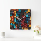 Horloge Carrée Cubes primaires (Maison)