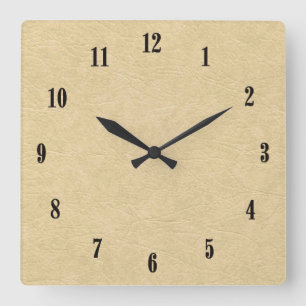 Horloge Carrée Cuir Brun Aspect