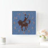 Horloge Carrée Cuir Cowboy et Cheval sur Denim (Maison)