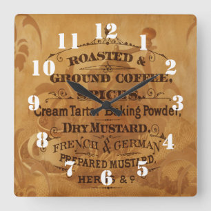Horloge Carrée Cuisine à design orné café vintage