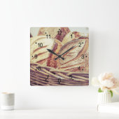 Horloge Carrée Cuisine avec panier de pain frais (Maison)
