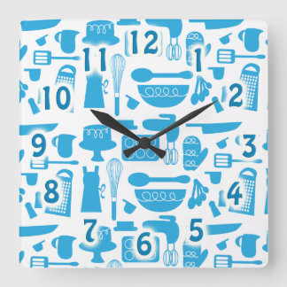 Horloge Carrée Cuisine Bleue Cuisine Outils Cuisine Motif Art