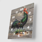 Horloge Carrée Cuisine Coq de Campagne Rustique (Angle)