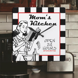 Horloge Carrée Cuisine de Maman Rétro Vintage Années 50 Noir