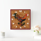 Horloge Carrée Cuisine élégante de coq de campagne (Maison)