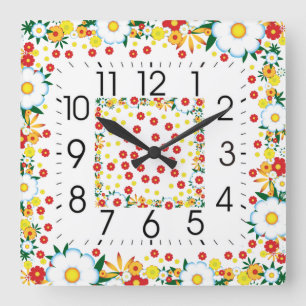 Horloge Carrée Cuisine fleurie