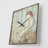 Horloge Carrée Cuisine rustique Vintage au coq (Angle)