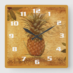 Horloge Carrée Cuisine vintage avec ananas et calligraphie magnif
