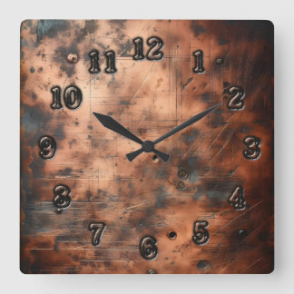 Horloge Carrée cuivre sale
