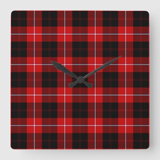 Horloge Carrée Cunningham Tartan rouge noir (Recto)