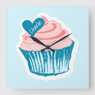 Horloge Carrée Cupcake Love custom name wall clock