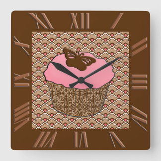 Horloge Carrée Cupcake rose fraise