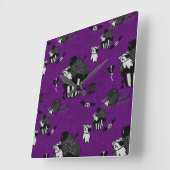 Horloge Carrée Cupcakes crâne motif doodle goth violet (Angle)
