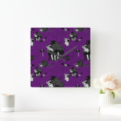 Horloge Carrée Cupcakes crâne motif doodle gothique violet (Maison)