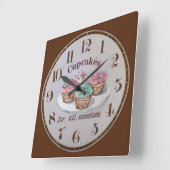 Horloge Carrée Cupcakes pour toutes les occasions (Angle)