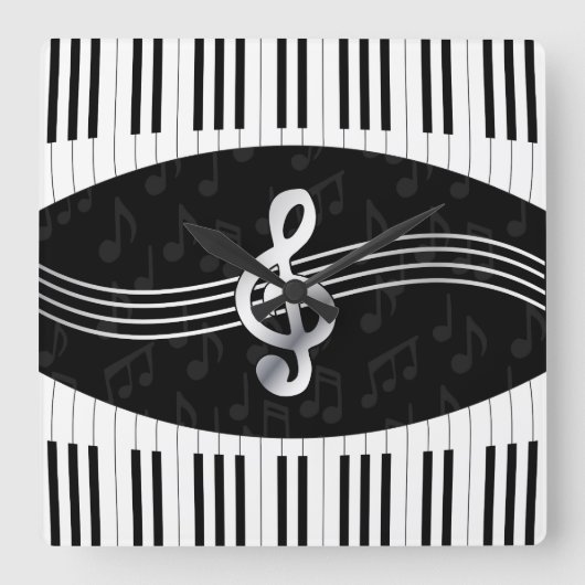 Horloge Carrée Curved piano keys and treble clef (Recto)