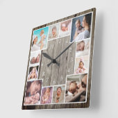 Horloge Carrée Custom 12 Family Photo Collage Rustic Wood   (Angle)