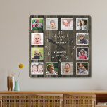 Horloge Carrée Custom 12 Photo Collage Family Quota Pallet Wood<br><div class="desc">Create your own photo collage wall clock with 12 of your favorite pictures. The photo frame clock helps you treasure your special moment and donc makes a thoughtful gift for parents, grandparents and friends. The personalized family clock makes it a perfect venin pour toutes les occasions. Personalize with family name...</div>