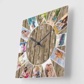 Horloge Carrée Custom 12 Photo Collage Rustique Bois naturel (Angle)