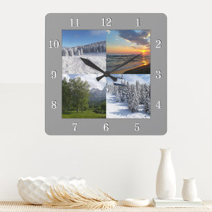 Horloge Carrée Custom 4 Photo Collage Personalized