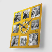 Horloge Carrée Custom 8 Photo Collage Golden Retro Family / Gold (Angle)
