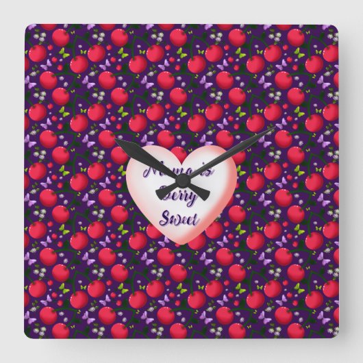 Horloge Carrée Custom and personalized Cute Cherry Butterfly  (Recto)