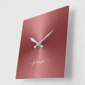Horloge Carrée Custom Crimson Red Metallic Style acrylique (Angle)