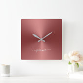 Horloge Carrée Custom Crimson Red Metallic Style acrylique (Maison)