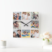 Horloge Carrée Custom Family Photo Collage Rustic Modern Wood (Maison)