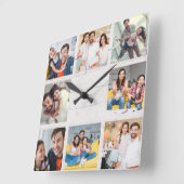 Horloge Carrée Custom Family Photo Collage Rustic Modern Wood (Angle)