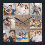 Horloge Carrée Custom Family Photo Collage Rustic Modern Wood<br><div class="desc">Custom Family 8 - Photo Collage on a rustic medium brown vintage "shiplap" wood background. Great personalized present for Father's Day, Mother's Day, ou as a present present for grandmoms and granddad's for Birthdays ou Family Holidays. Update with your favorite 8 photos and this will be a keepsake they will...</div>