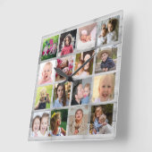 Horloge Carrée Custom Grey Wood 16 Carré Family Photo Collage (Angle)